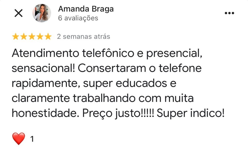Print Real da Avaliação de Amanda Braga no Google — Tec Silva Recreio
